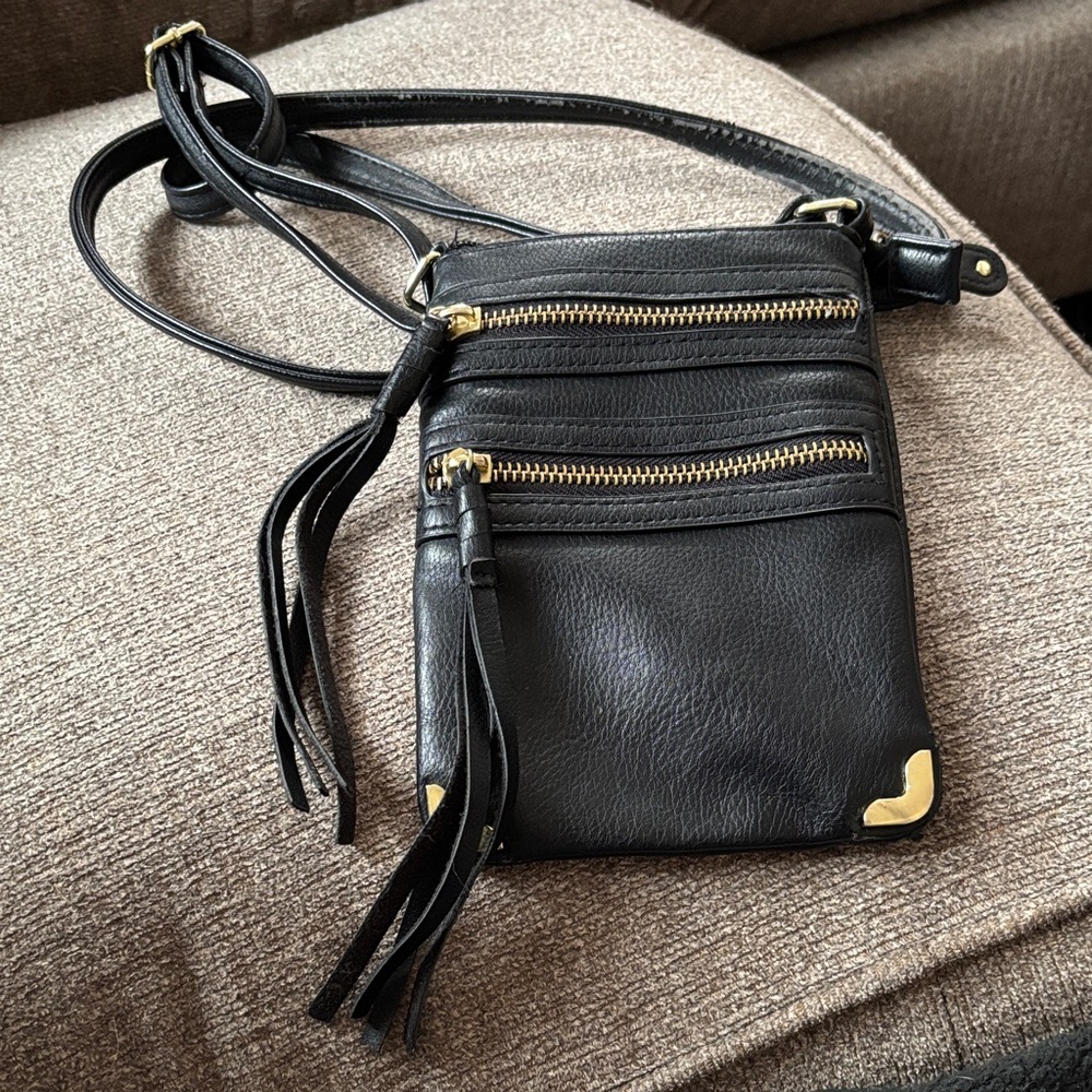 Claire’s Black Leather Bikercore Crossbody Bag Gold Accents Women’s Accessories